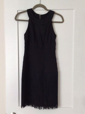 Muse Black Sleeveless Fringe Hem Mini Dress